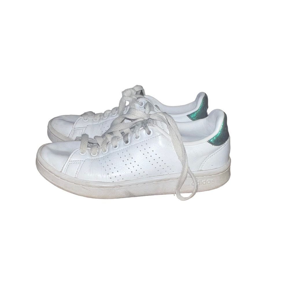 Adidas Cloudfoam Advantage White‎ Leather Sneakers Teal Heel Women's Size 5